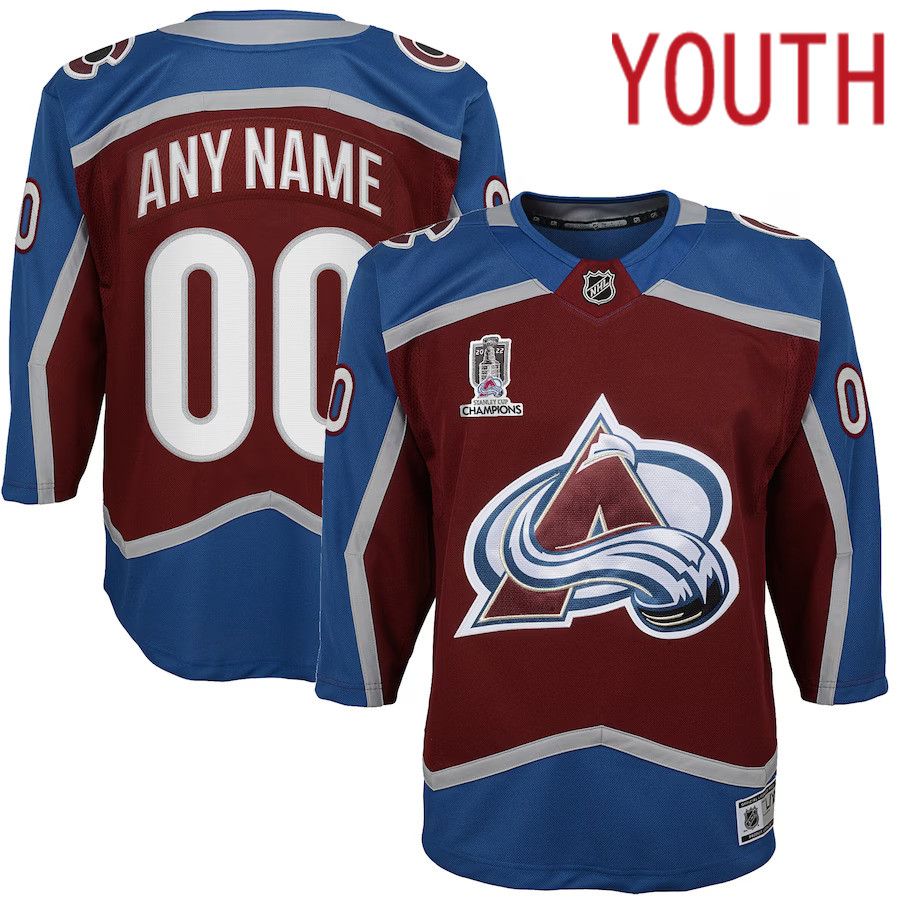 Youth Colorado Avalanche Burgundy Home 2022 Stanley Cup Champions Premier Custom NHL Jersey-0